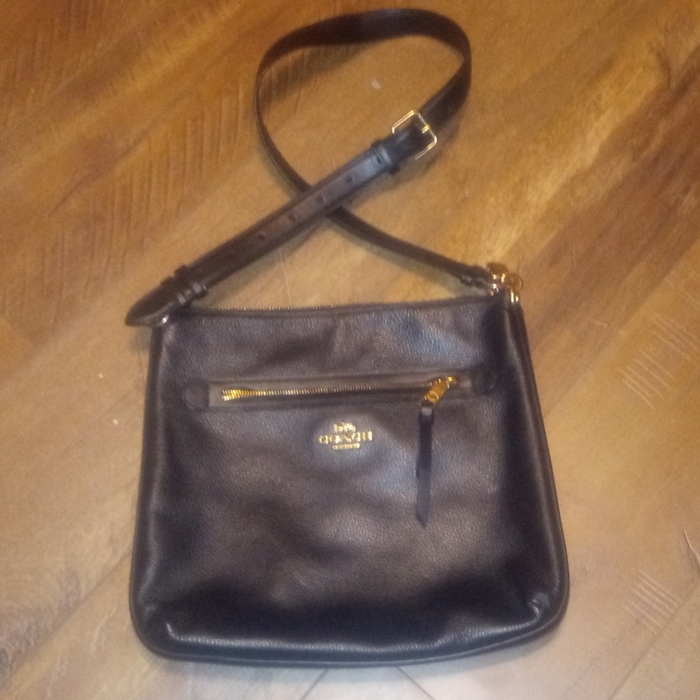 Coach Black Leather Crossbody Bag with Gold Accents